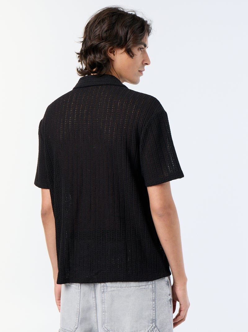 Camisa de manga corta de punto calado Negro - Kiabi