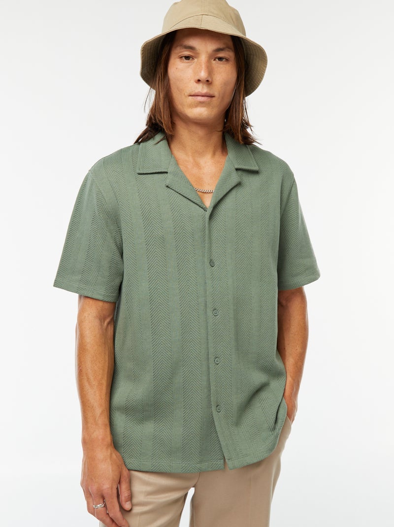 Camisa de manga corta de punto calado Verde - Kiabi