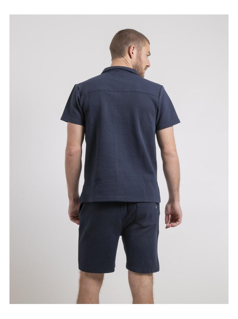 Camisa de manga corta de punto de algodón DATACUBA Azul marino - Kiabi