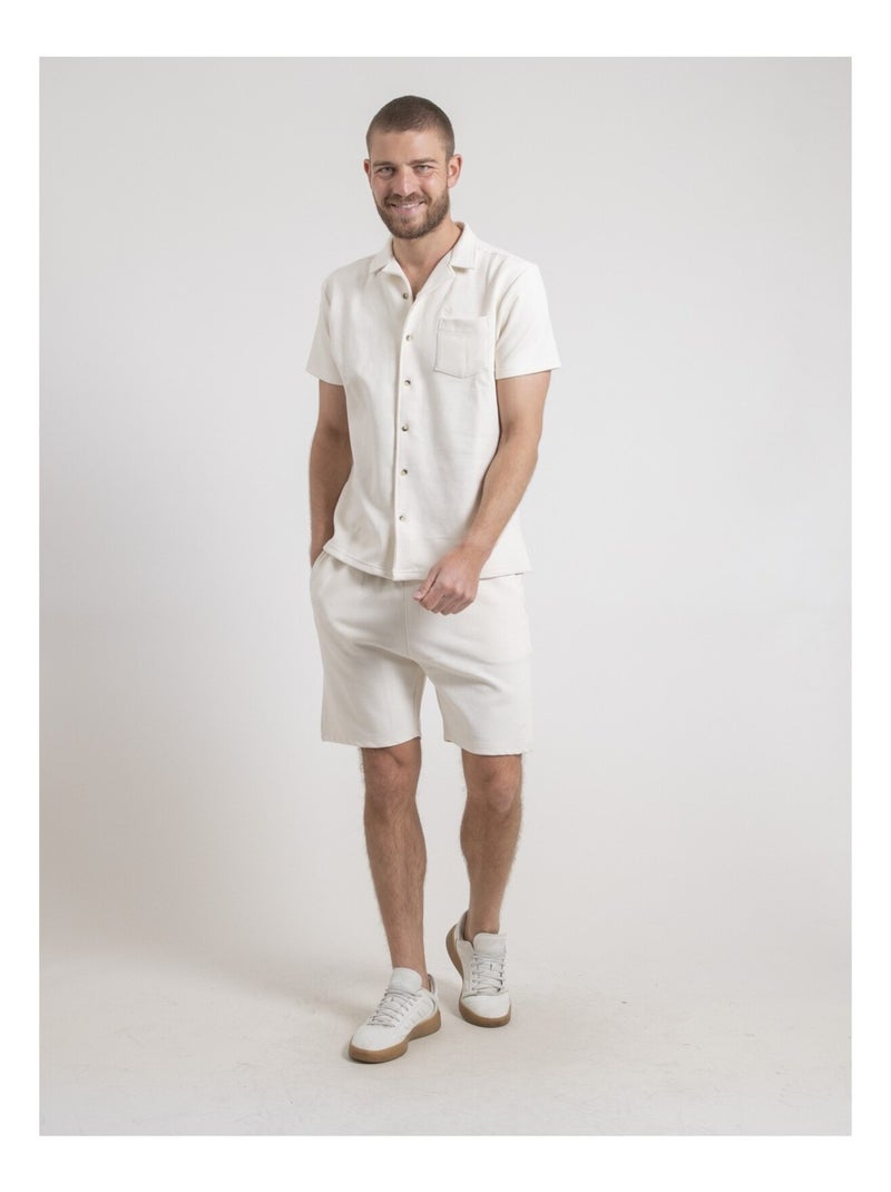Camisa de manga corta de punto de algodón DATACUBA Beige - Kiabi