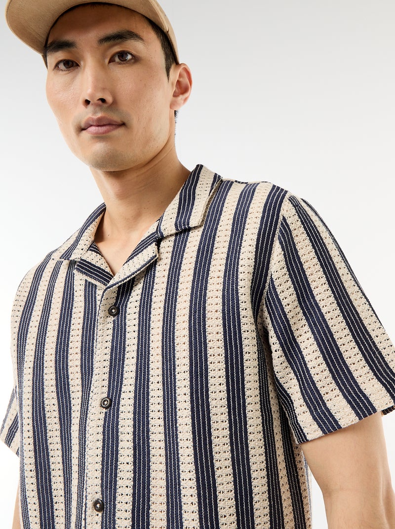 Camisa de manga corta de punto de croché Azul - Kiabi