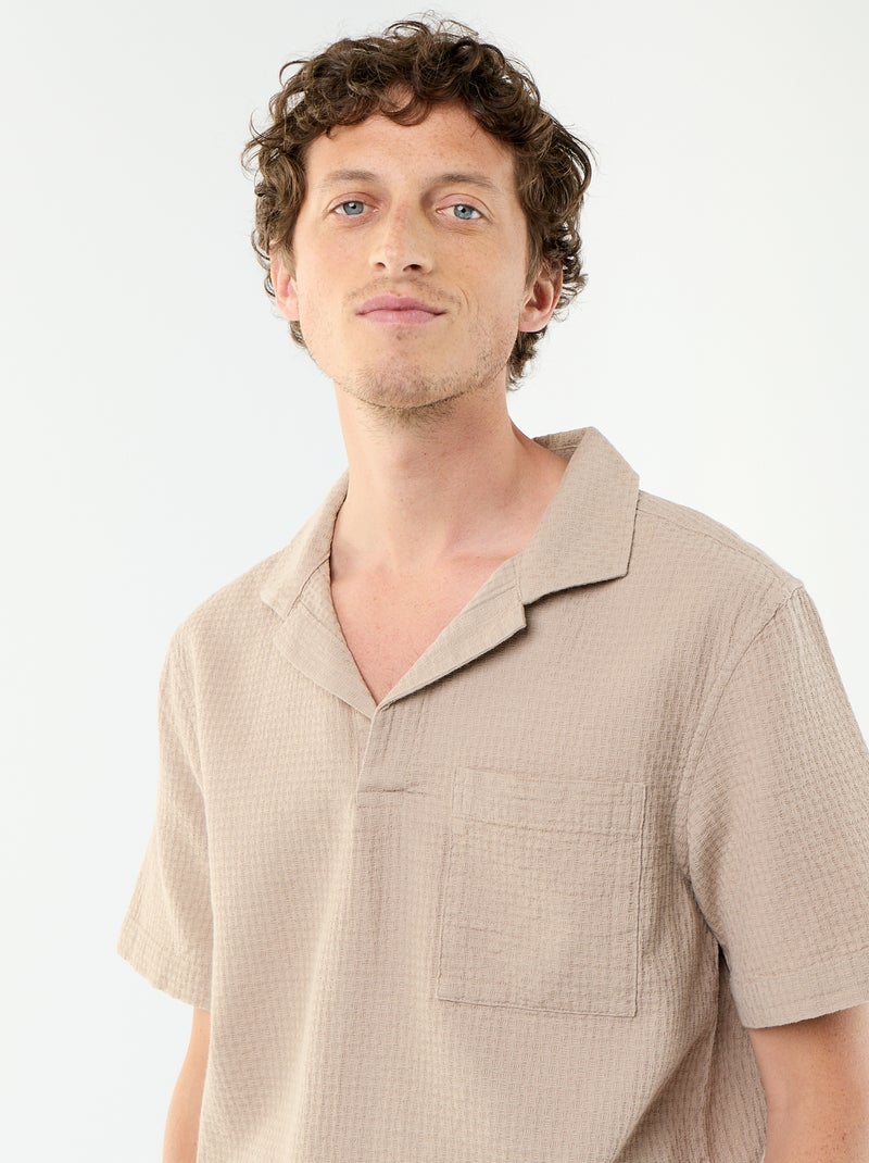 Camisa de manga corta de punto de fantasía Beige - Kiabi
