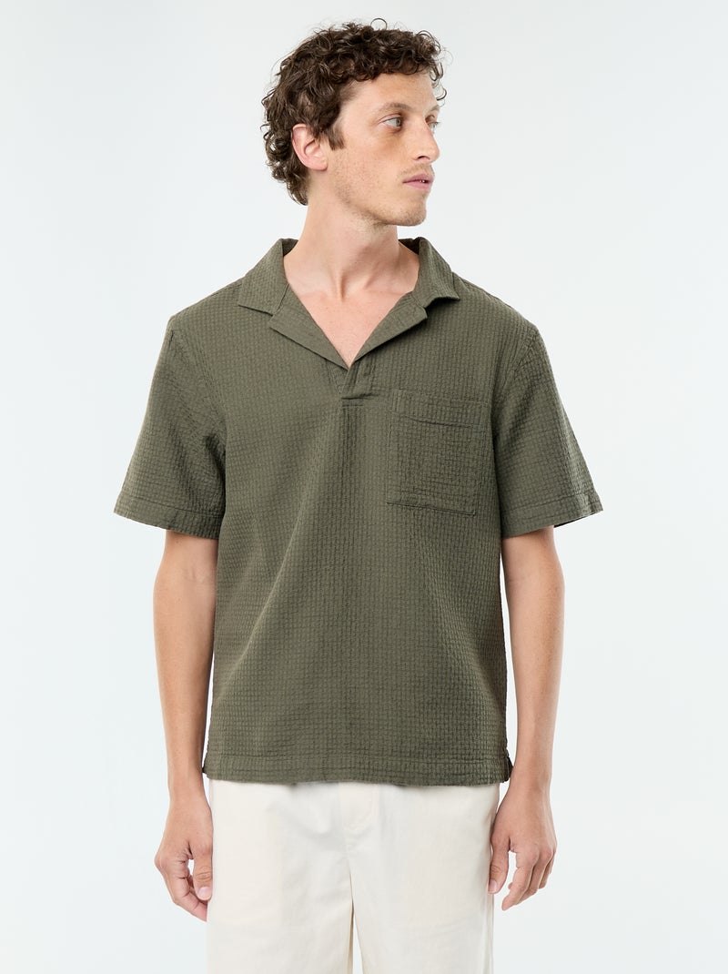 Camisa de manga corta de punto de fantasía Kaki - Kiabi