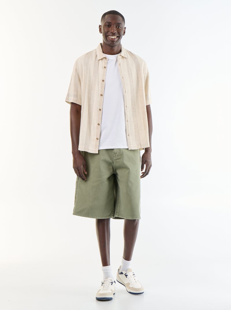 Camisa de manga corta de punto de ganchillo Beige - Kiabi