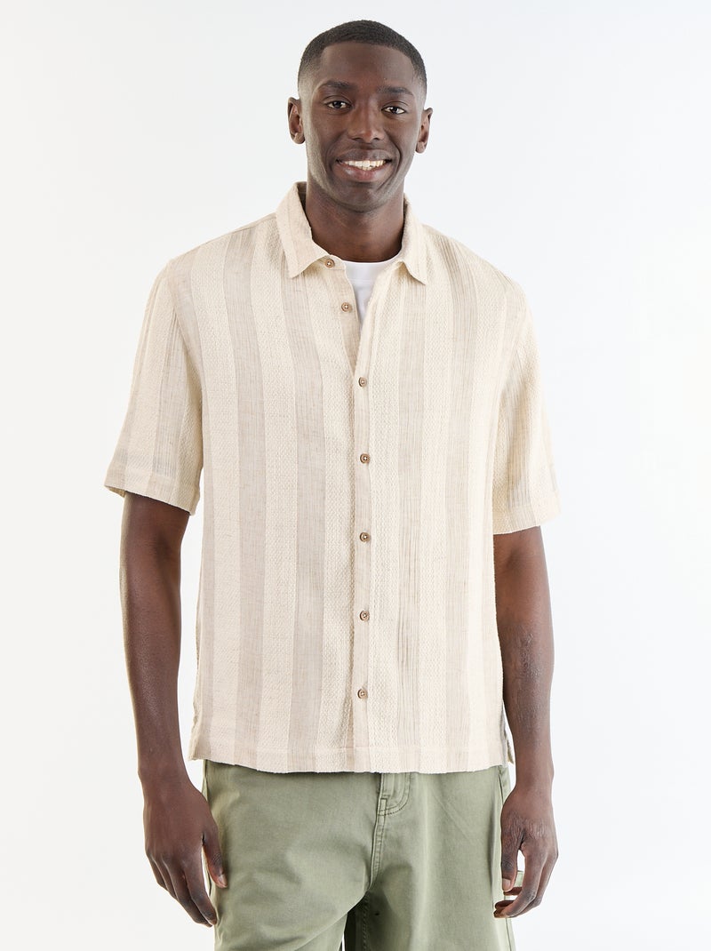 Camisa de manga corta de punto de ganchillo Beige - Kiabi