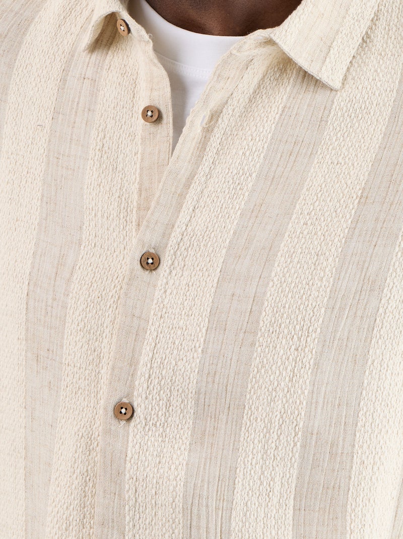 Camisa de manga corta de punto de ganchillo Beige - Kiabi