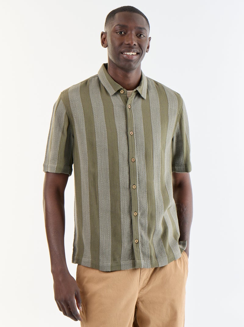 Camisa de manga corta de punto de ganchillo Kaki - Kiabi