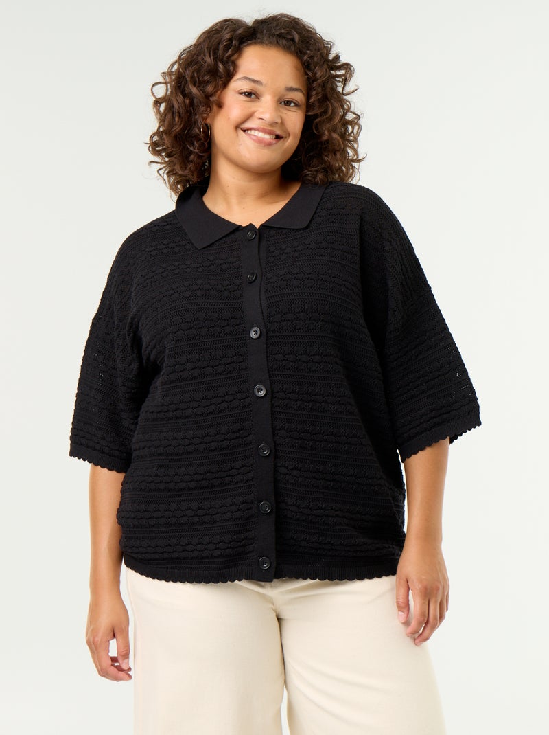Camisa de manga corta de punto de ganchillo Negro - Kiabi