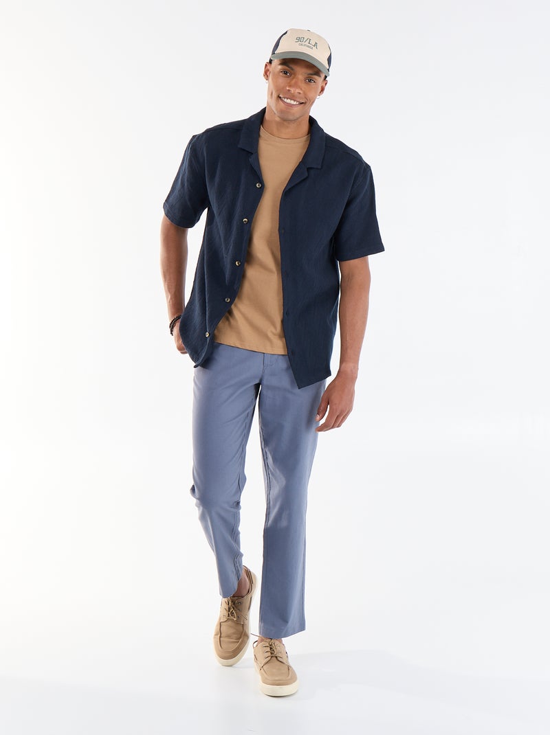 Camisa de manga corta de punto jacquard Azul - Kiabi