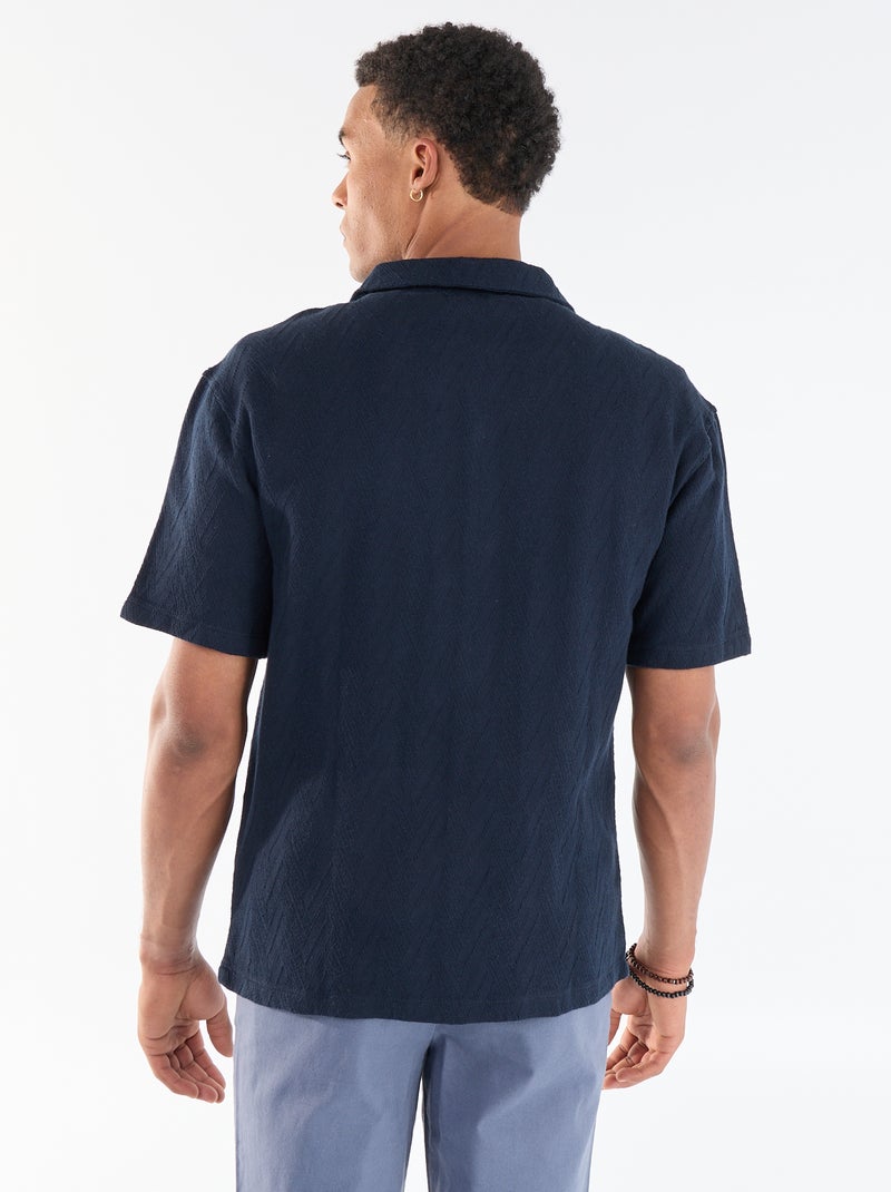 Camisa de manga corta de punto jacquard Azul - Kiabi