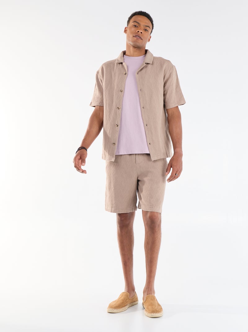 Camisa de manga corta de punto jacquard Beige - Kiabi