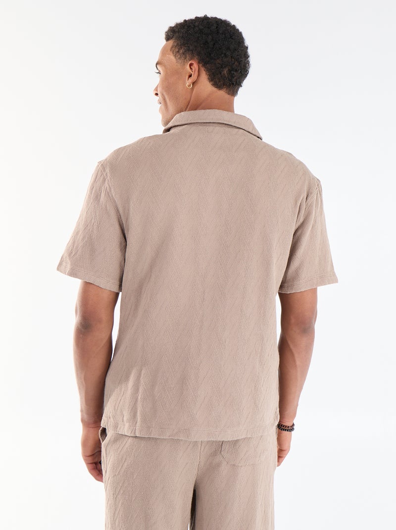 Camisa de manga corta de punto jacquard Beige - Kiabi