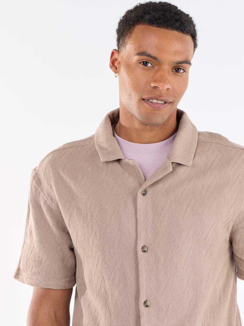 Camisa de manga corta de punto jacquard Beige - Kiabi