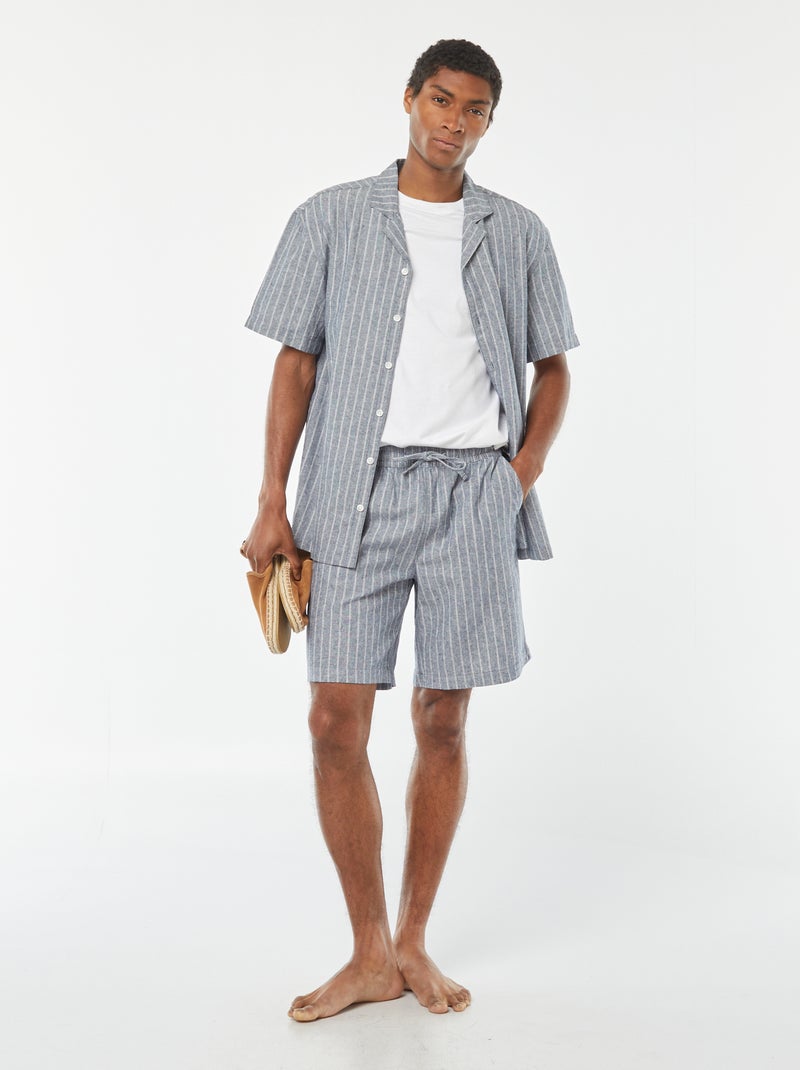 Camisa de manga corta de rayas de mezcla de lino Azul - Kiabi