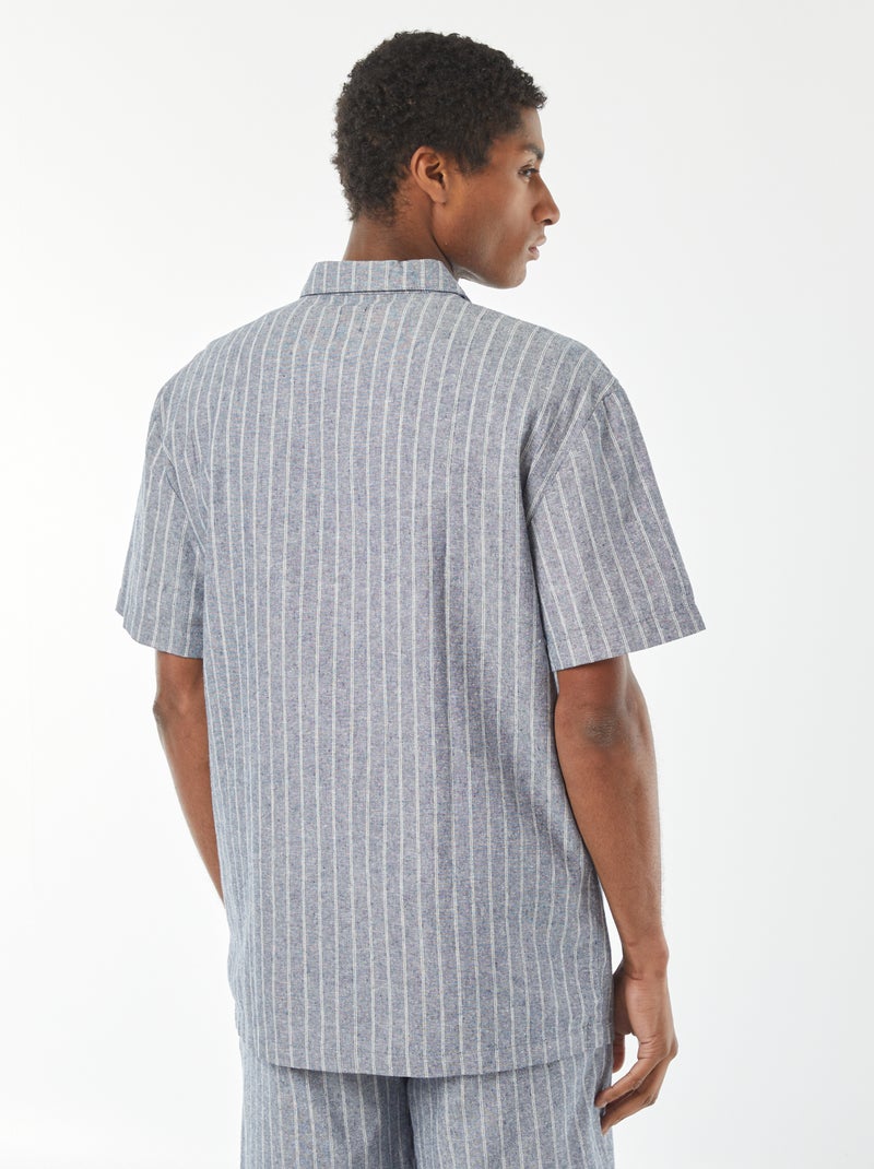 Camisa de manga corta de rayas de mezcla de lino Azul - Kiabi