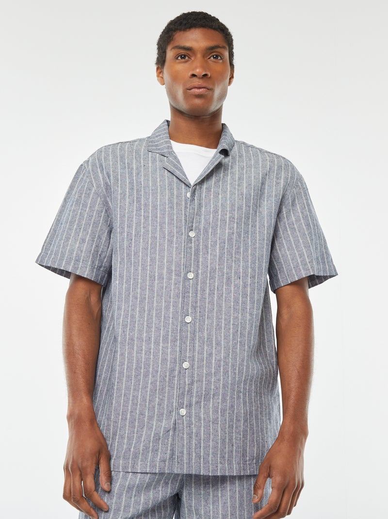 Camisa de manga corta de rayas de mezcla de lino Azul - Kiabi