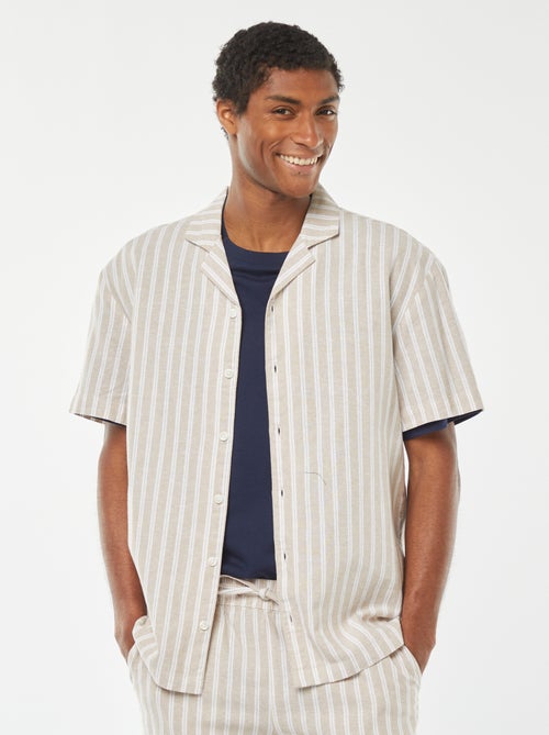 Camisa de manga corta de rayas de mezcla de lino - Kiabi
