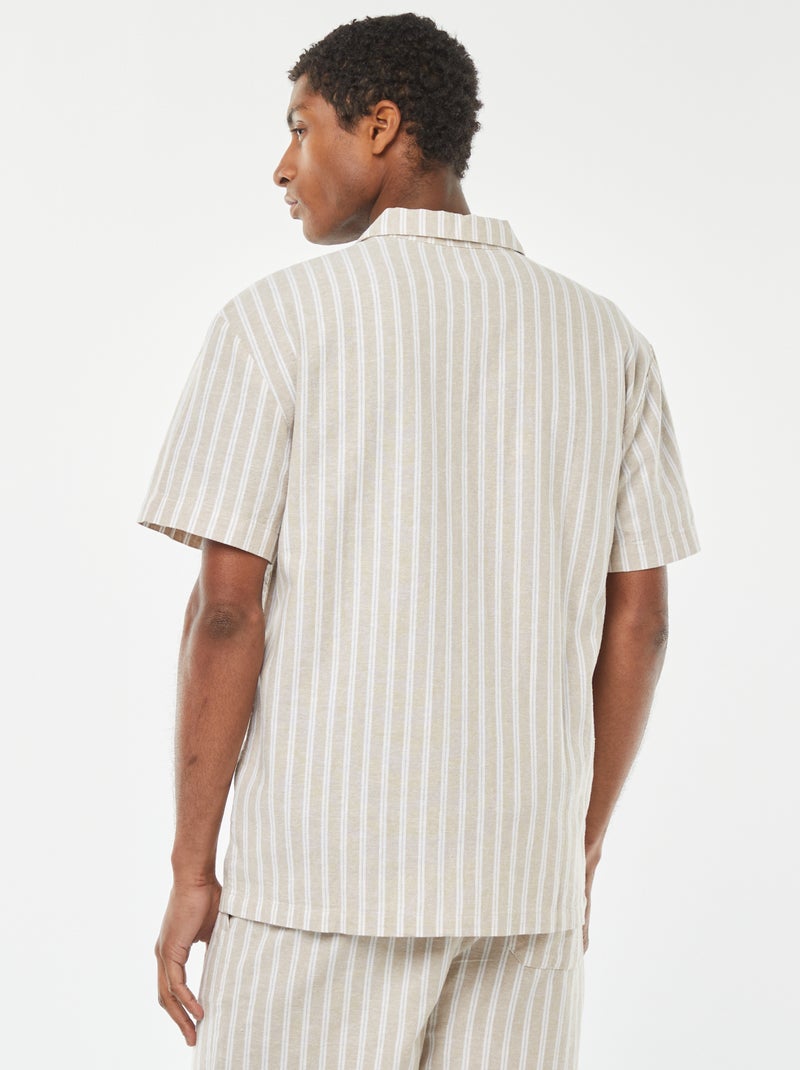 Camisa de manga corta de rayas de mezcla de lino Beige - Kiabi