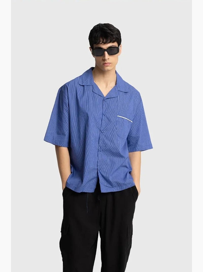 Camisa de manga corta de rayas finas giesto Azul - Kiabi