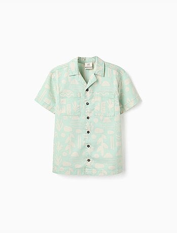 Camisa de manga corta de sarga con motivo de playa