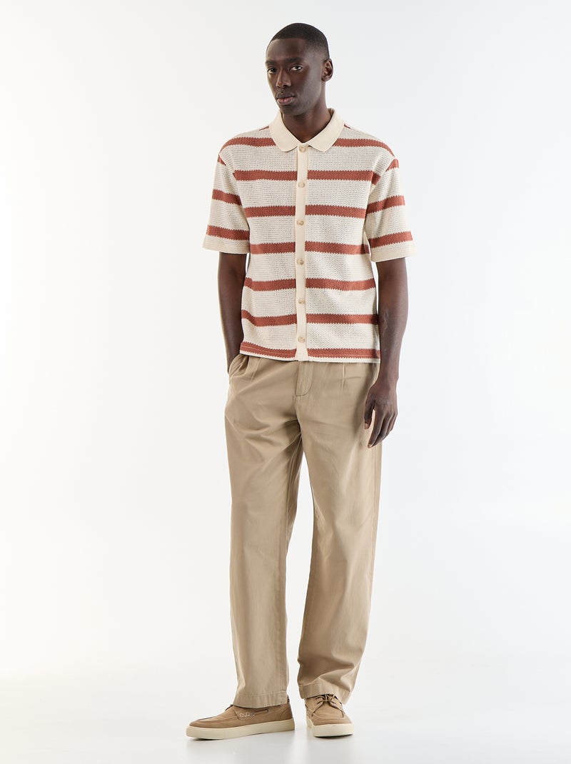 Camisa de manga corta de tejido calado Beige - Kiabi