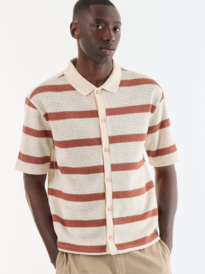 Camisa de manga corta de tejido calado Beige - Kiabi