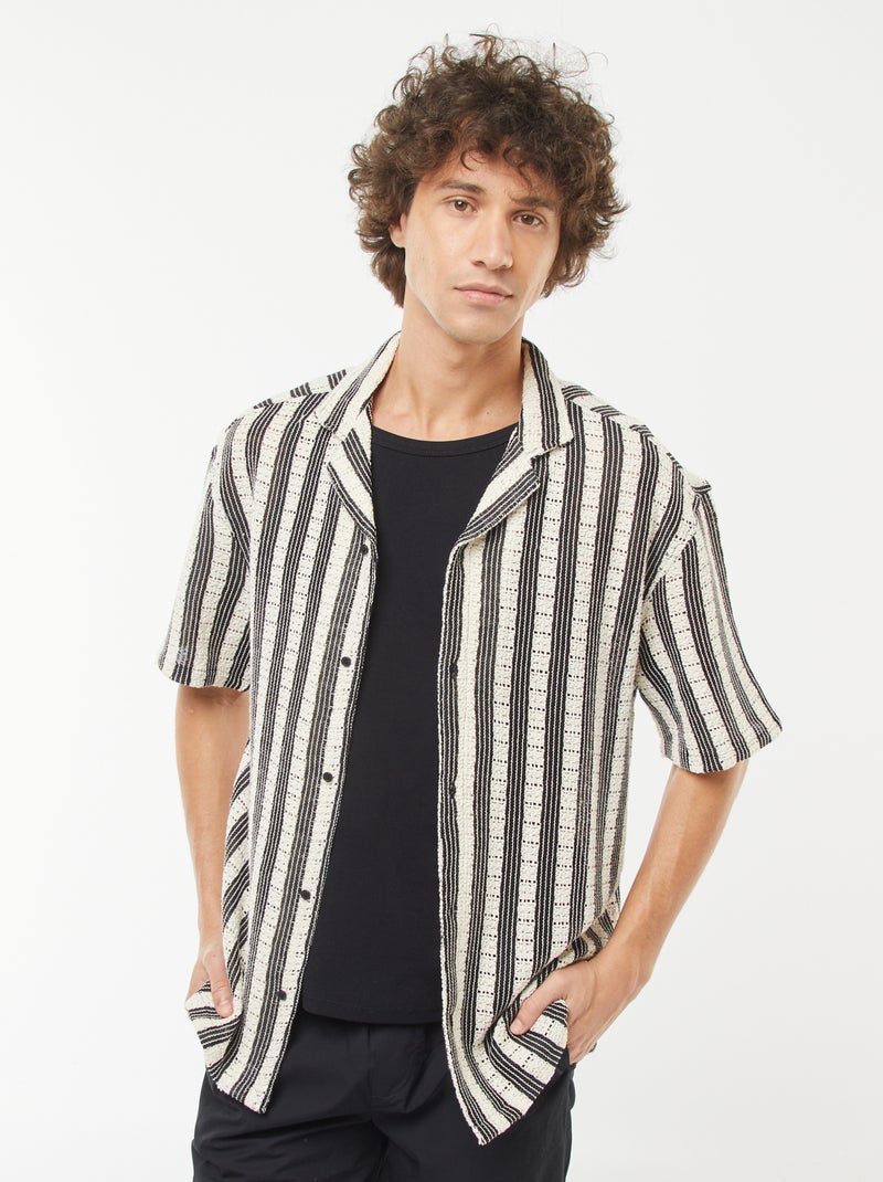 Camisa de manga corta de tejido con calados Beige - Kiabi