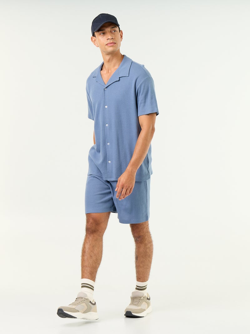 Camisa de manga corta de tejido gofrado Azul - Kiabi
