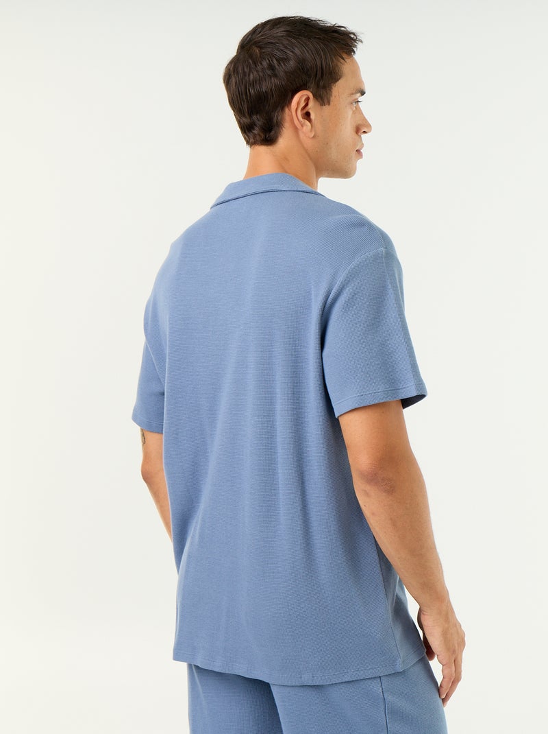 Camisa de manga corta de tejido gofrado Azul - Kiabi