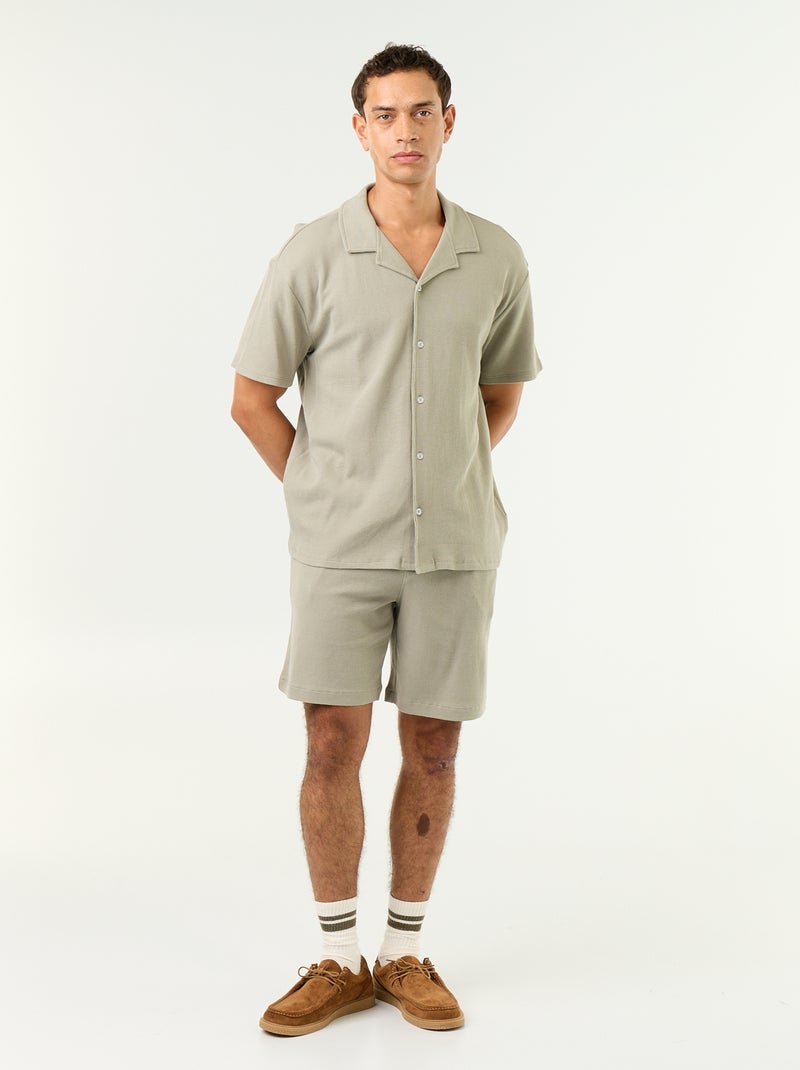 Camisa de manga corta de tejido gofrado Verde - Kiabi