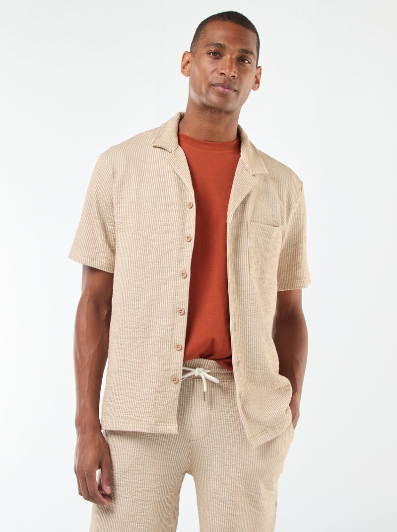 Camisa de manga corta de tejido tipo crespón Beige - Kiabi