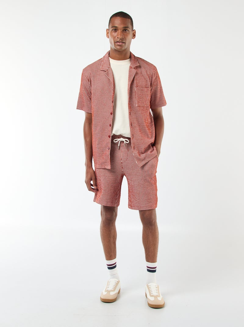 Camisa de manga corta de tejido tipo crespón Marron - Kiabi