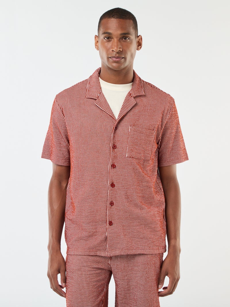 Camisa de manga corta de tejido tipo crespón Marron - Kiabi