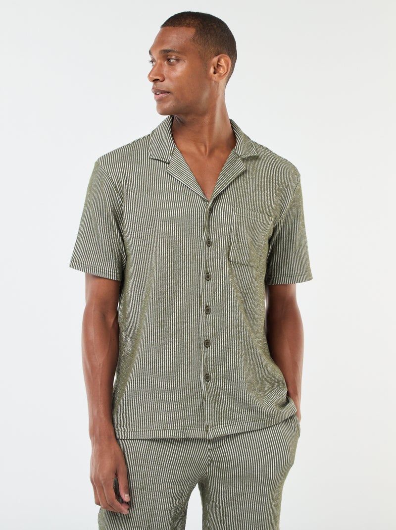 Camisa de manga corta de tejido tipo crespón Verde - Kiabi