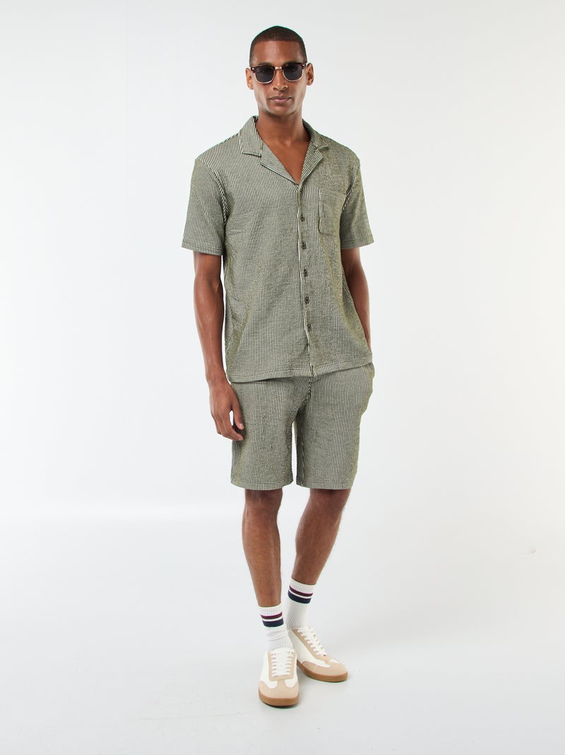 Camisa de manga corta de tejido tipo crespón Verde - Kiabi