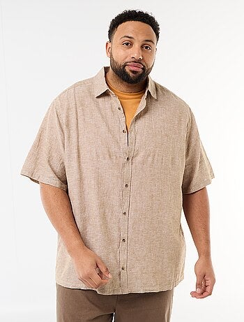Camisa de manga corta en lino mezclado