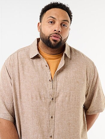 Camisa de manga corta en lino mezclado