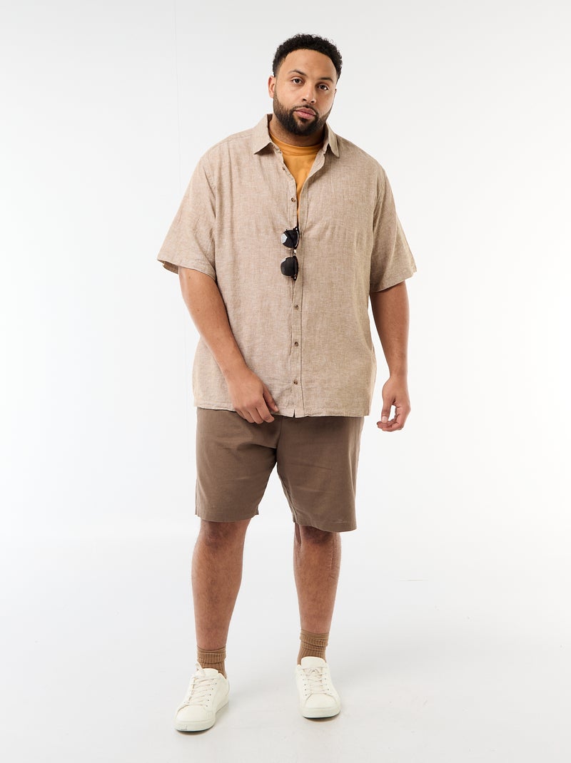 Camisa de manga corta en lino mezclado Amarillo - Kiabi