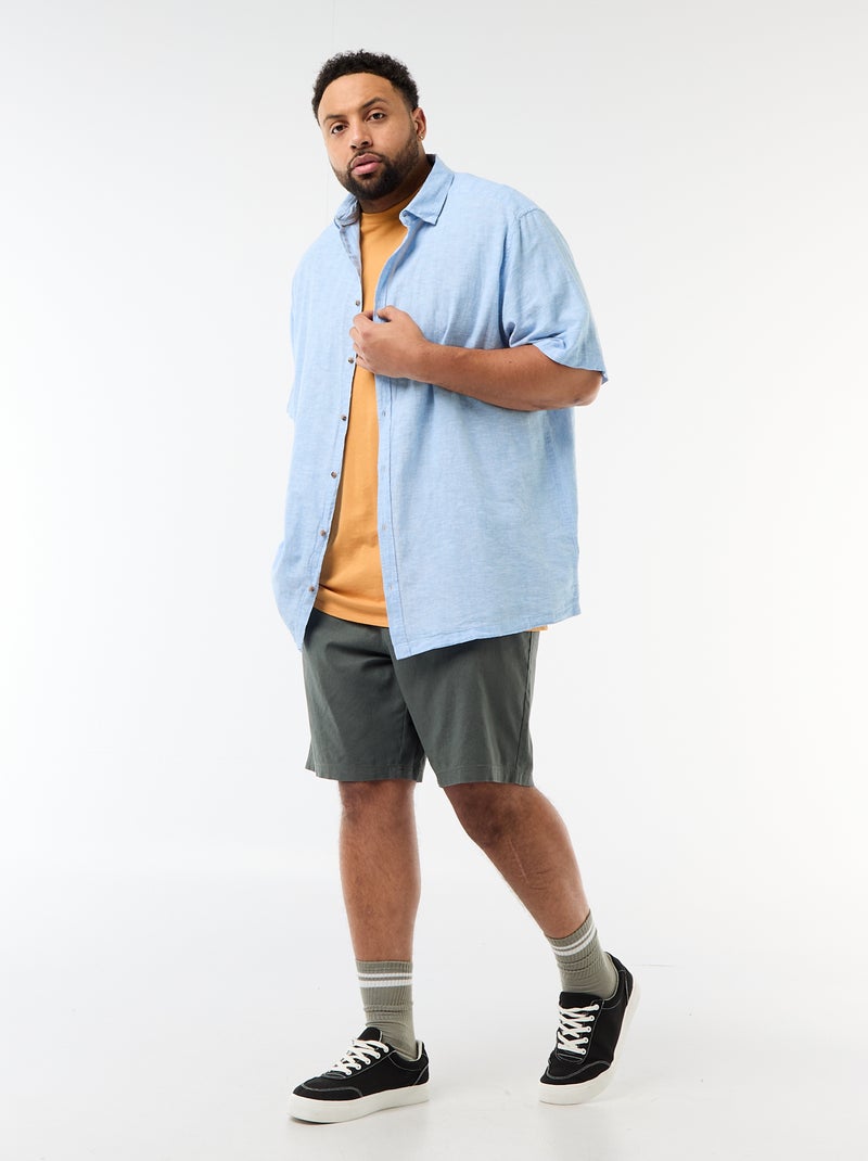 Camisa de manga corta en lino mezclado Azul - Kiabi