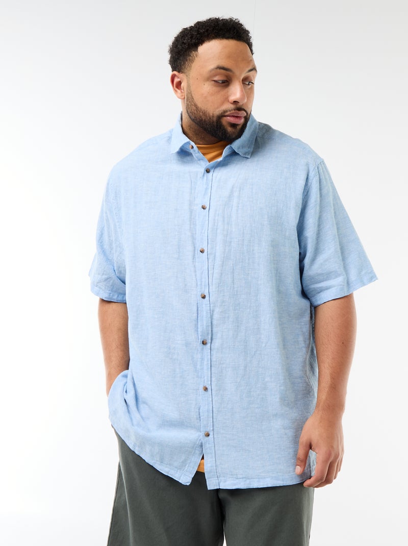 Camisa de manga corta en lino mezclado Azul - Kiabi