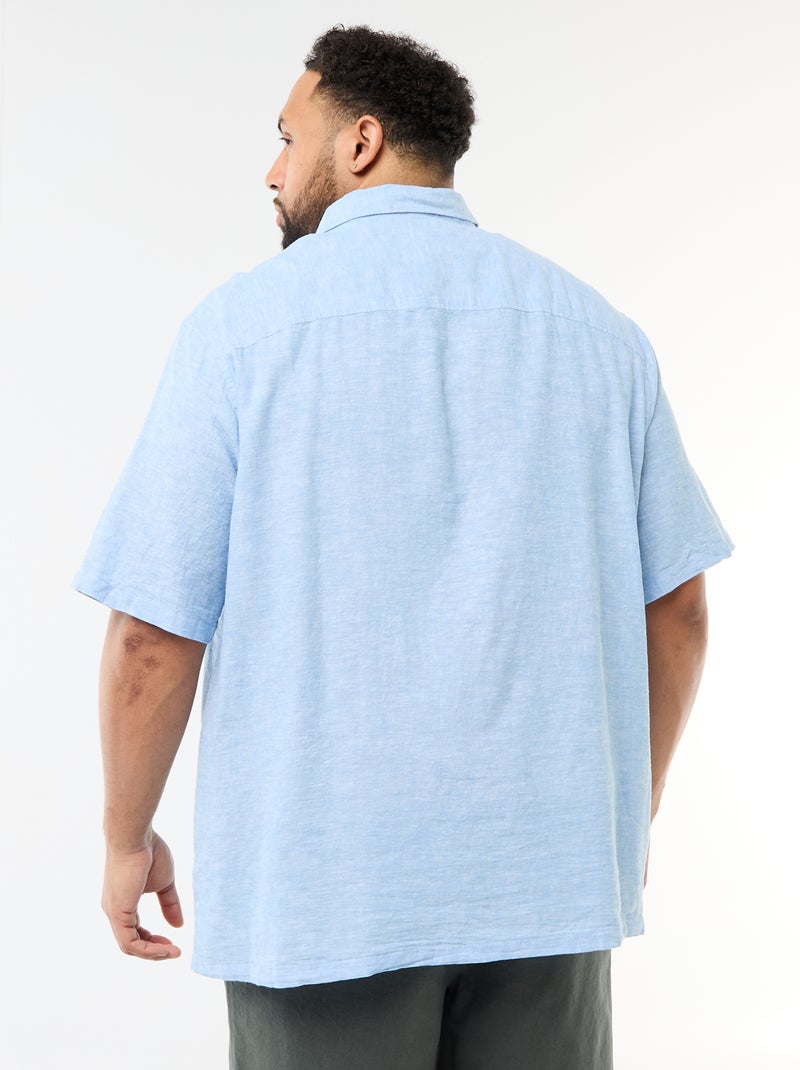Camisa de manga corta en lino mezclado Azul - Kiabi