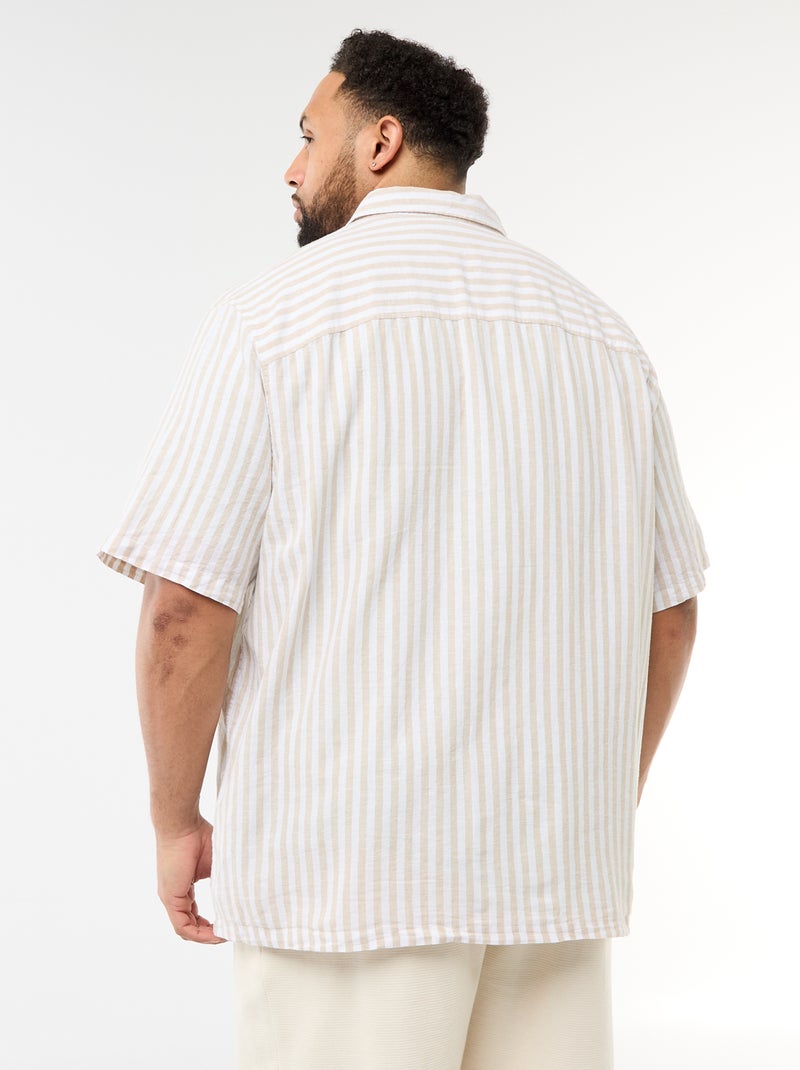 Camisa de manga corta en lino mezclado Beige - Kiabi