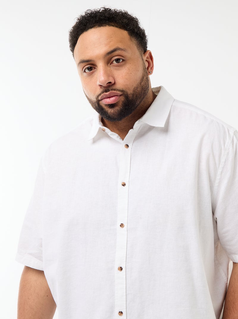 Camisa de manga corta en lino mezclado Blanco - Kiabi