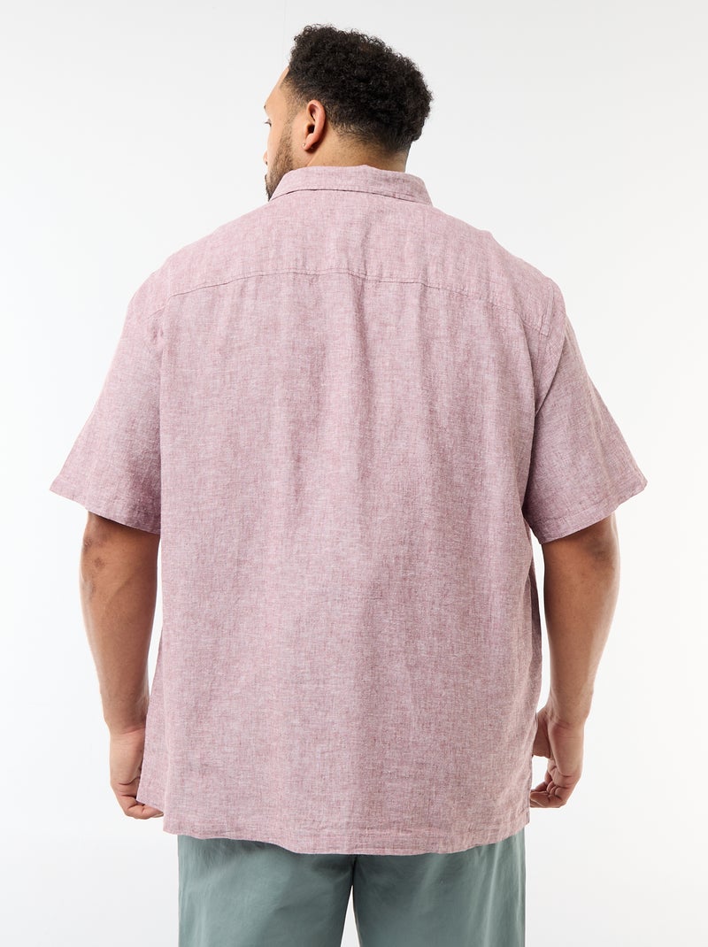 Camisa de manga corta en lino mezclado Rosa - Kiabi