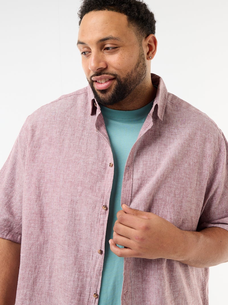 Camisa de manga corta en lino mezclado Rosa - Kiabi