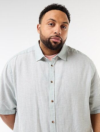 Camisa de manga corta en lino mezclado