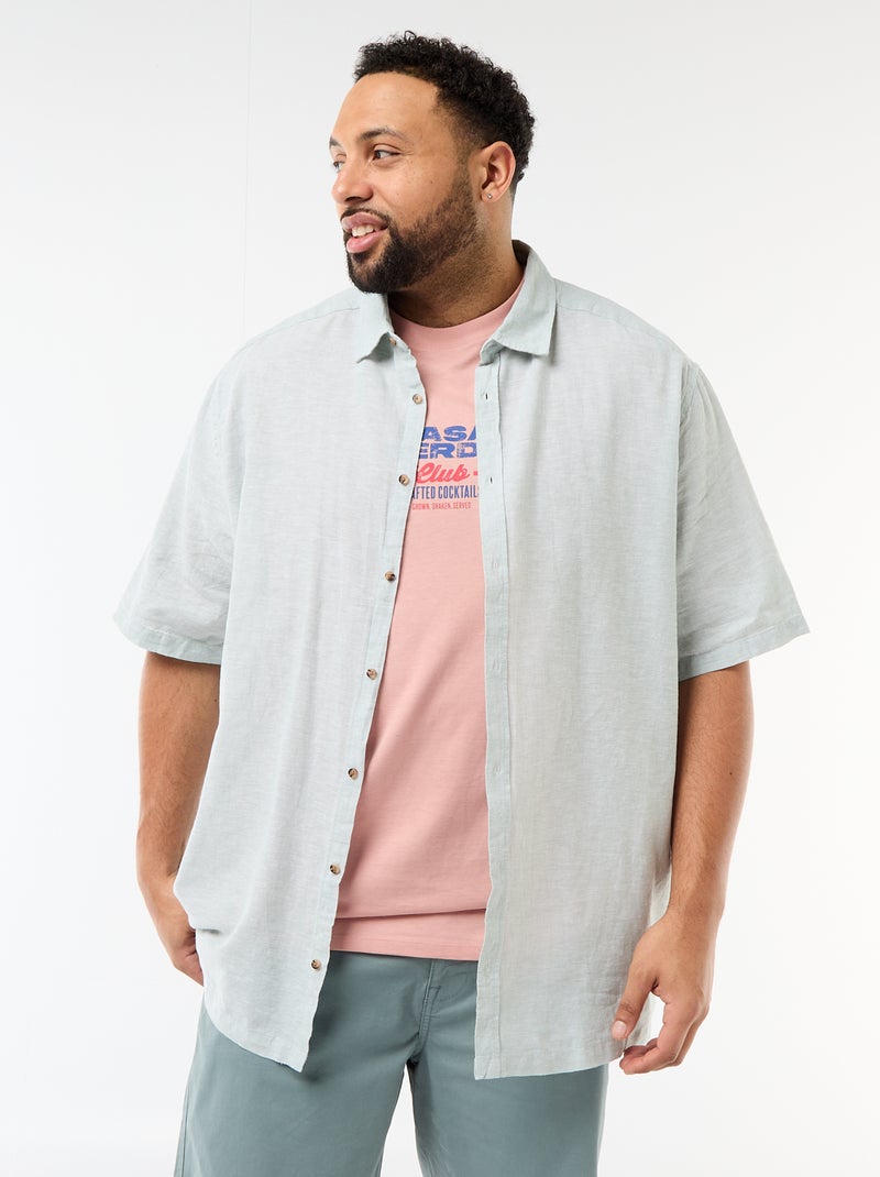 Camisa de manga corta en lino mezclado Verde - Kiabi