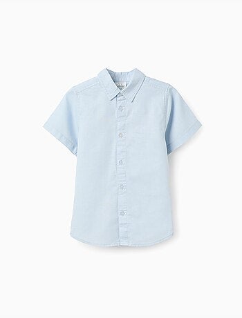 Camisa de manga corta en lino y algodón