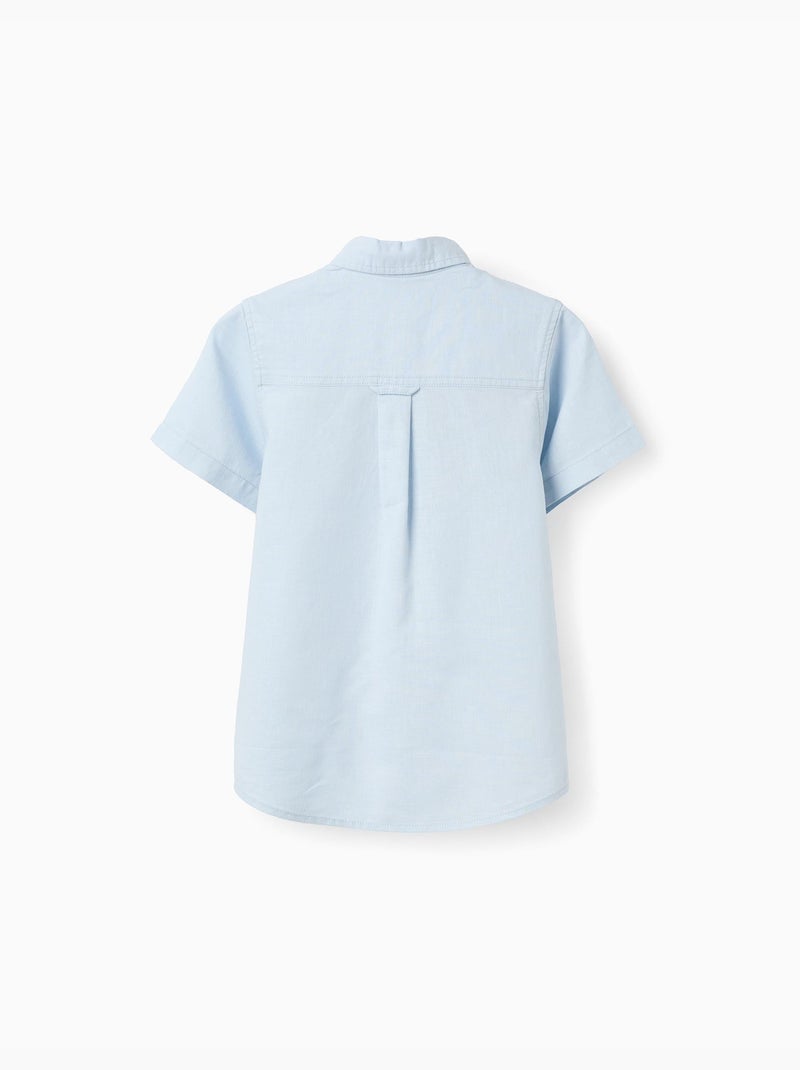 Camisa de manga corta en lino y algodón Azul claro - Kiabi