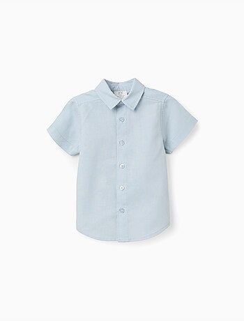 Camisa de manga corta en lino y algodón